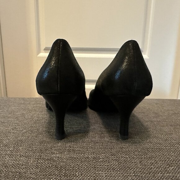 Kenneth Cole Reaction, Black Shimmer Leather Peep Toe Heels, 9 - Picture 3 of 7